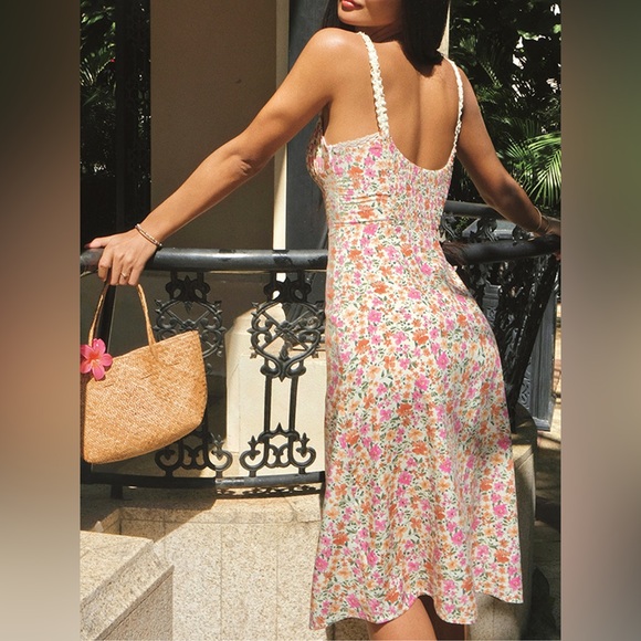 Commense Floral Print Trim Cami Midi Dress - Picture 3 of 8